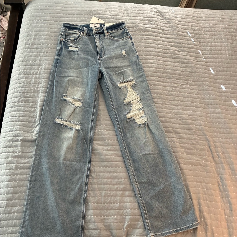 Trendy Distressed Blue Women's Flare Jeans